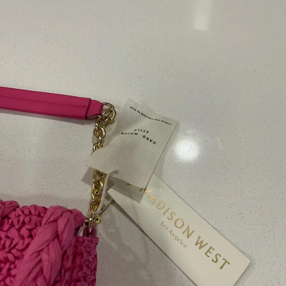 Madison West NWT Pink Woven Handbag with Gold Chain - Picture 8 of 13